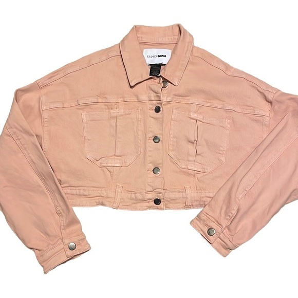 FASHION Nova Light‎ Pink Cropped Jean Jacket Size Small - Picture 1 of 7
